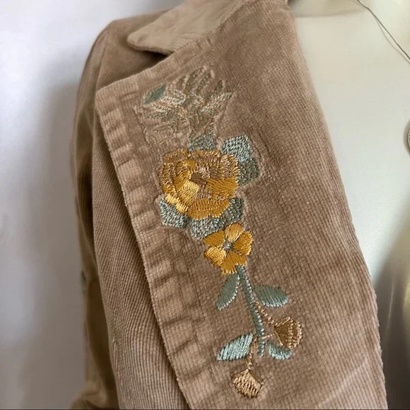 New True meaning corduroy embroidered floral jacket size Large New With Tags A7 - Picture 7 of 16